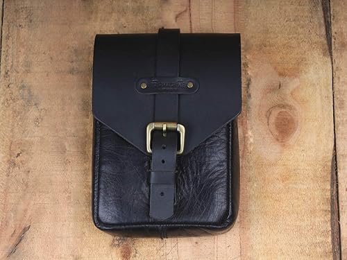 Miniatura 5 de Trip Machine Company Bolsa magnética de cuero genuino para tanque de combustible para llevar todos tus artículos esenciales de conducción (negro)