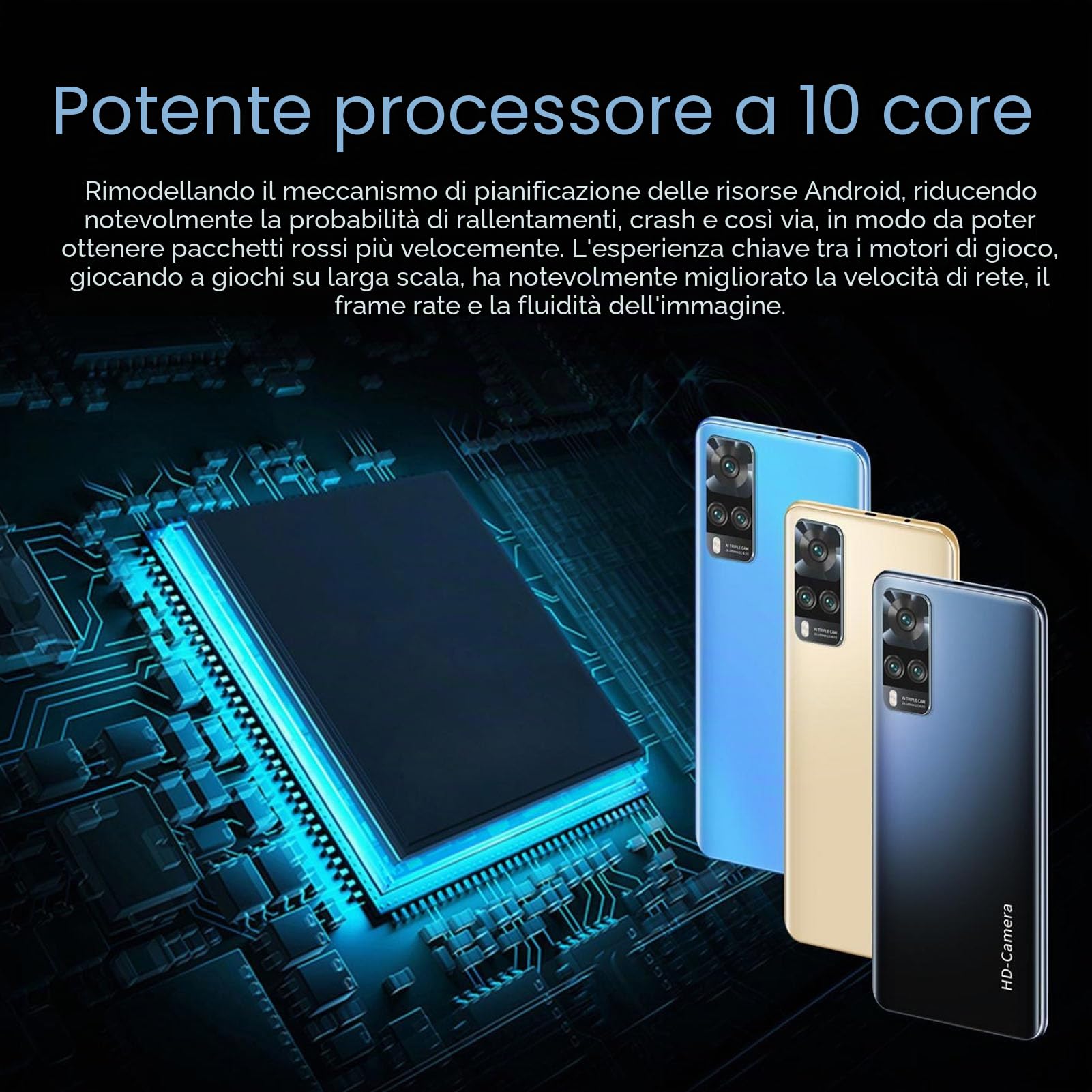 Cuifati Y53S 3G Smartphone sbloccato, 4 GB RAM 32 GB ROM 5.0 in schermo HD Dual SIM, per Android 12 ultra sottile sblocco del viso cellulare, Dual HD Cam, batteria 6800 mAh (oro)