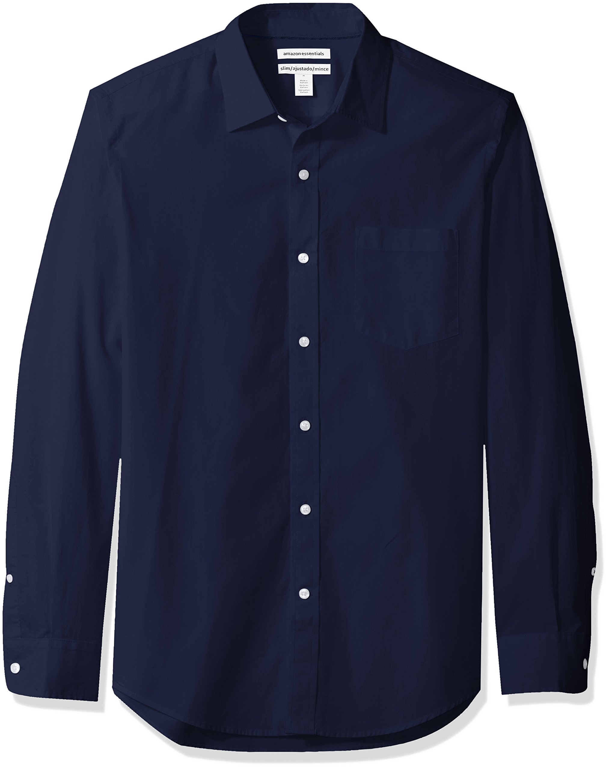 Amazon Essentials Men's Long-Sleeve Casual Poplin Shirt Slim Fit Navy Large