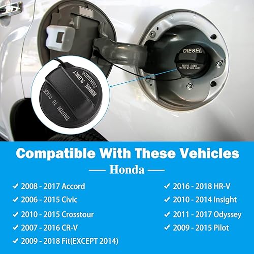 Miniatura 7 de Tapa de gasolina, tapa de llenado de combustible compatible con Honda Accord 2006-2020, Civic, CR-V, Fit, HR-V, Insight, Odyssey, Pilot, Crosstour -