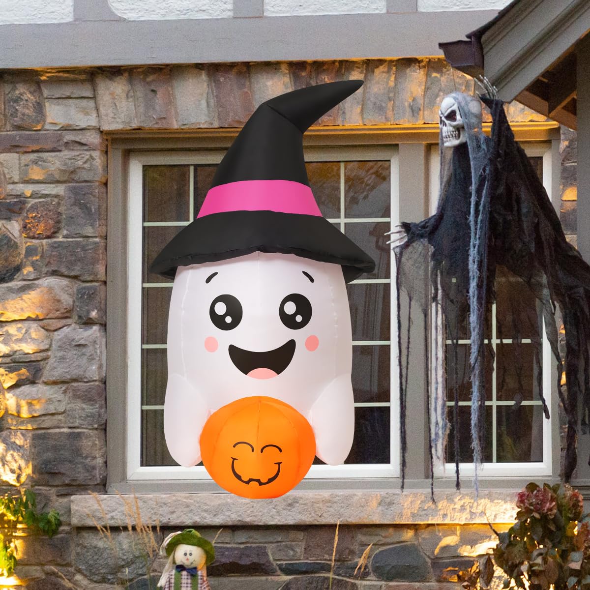 Minecraft Ghost Inflatable Halloween Outdoor Inflatable Decorations 4.5ft Inflatable Scary Flying ...