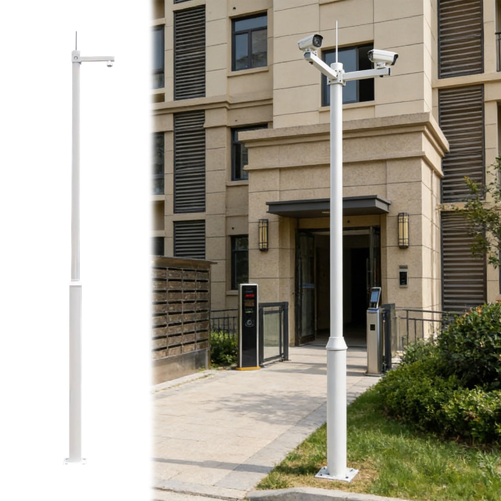 Poteau de Surveillance Extra Haut en Acier galvanisé Robuste - Montage CCTV Commercial de 0,9 à 5,5 m avec 4 Supports, Colonne de Montage pour caméra Tout Temps, 1 m / 3,3 pi