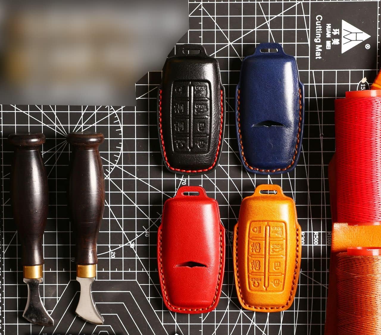 SANRILY Handmade Genuine Leather Key Fob Cover for Genesis GV70 2021 2022 G90 G70 G80 GV80 6 Button Key Fob Keyless Full Protection Smart Key Fob Case with Keychain Black
