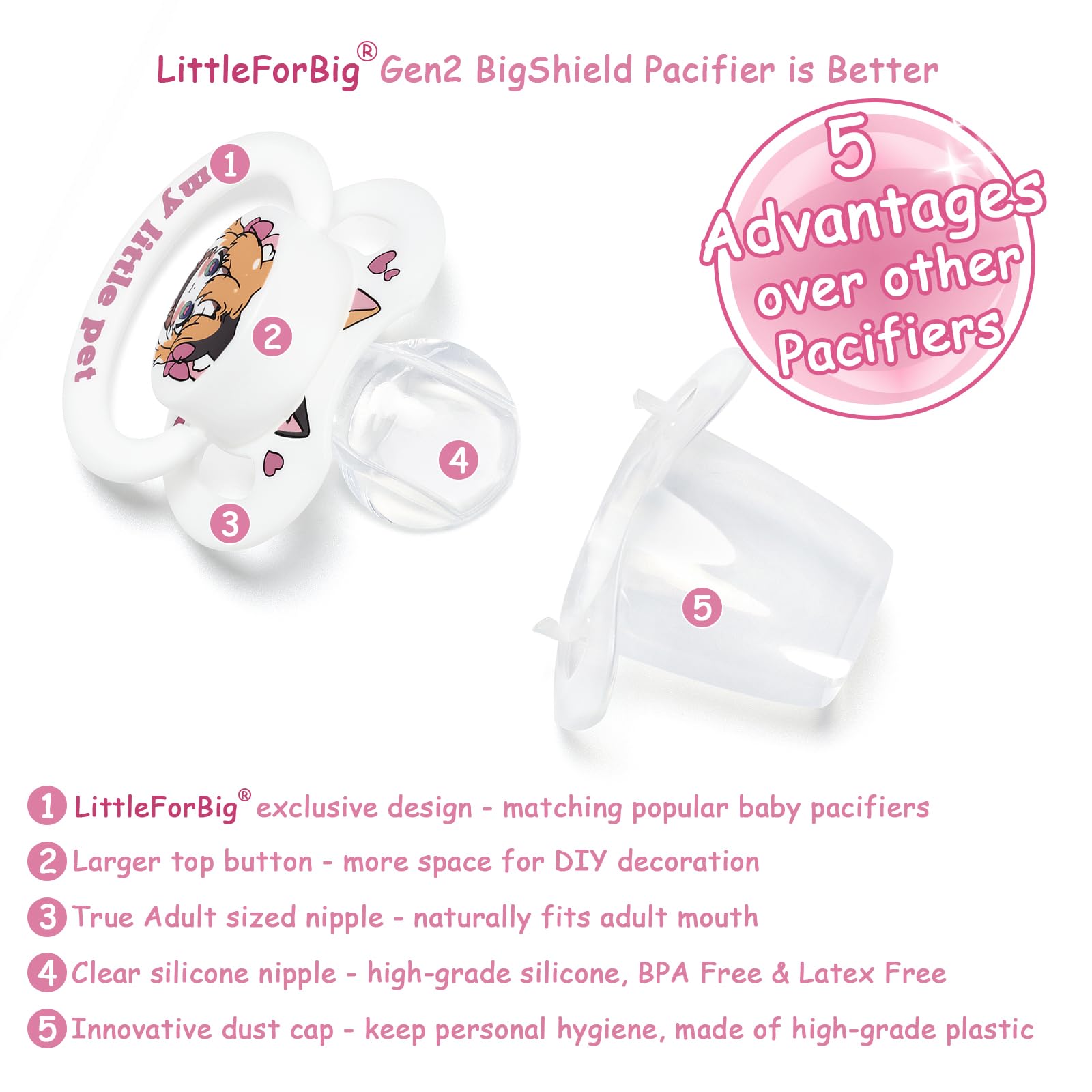 LittleForBig Bigshield Generation-II Adult Sized Printed Pacifier My Little Pet Pattern