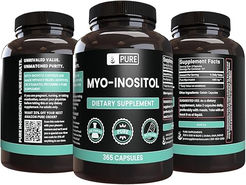 Miniatura 4 de Ingredientes originales puros Myo-inositol (365 cápsulas) sin magnesio o rellenos de arroz, siempre puro, verificado en laboratorio