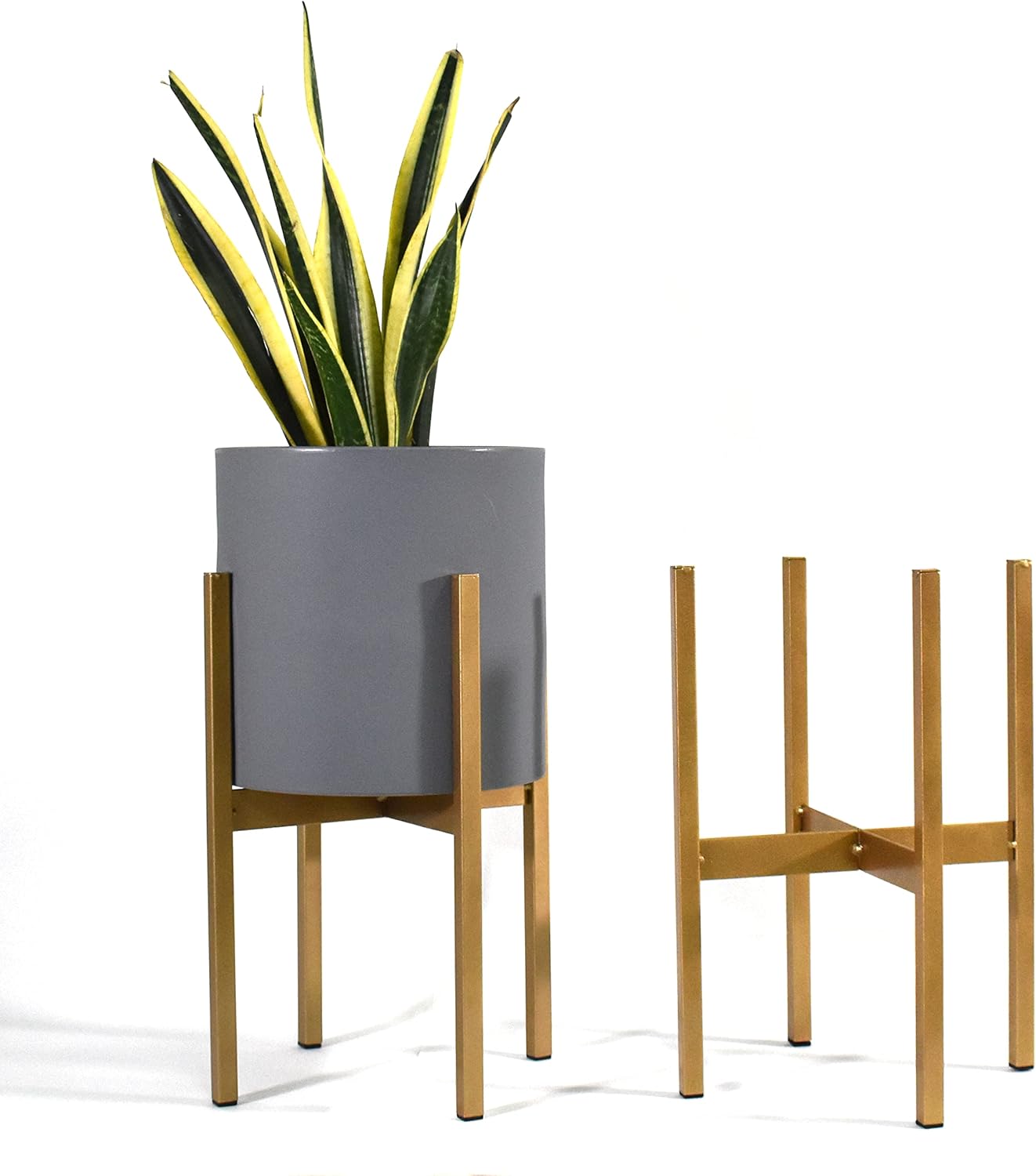 MYM | Modern Cylinder Shaped Pot with Gold Metal Base for Indoor and Outdoor Grey