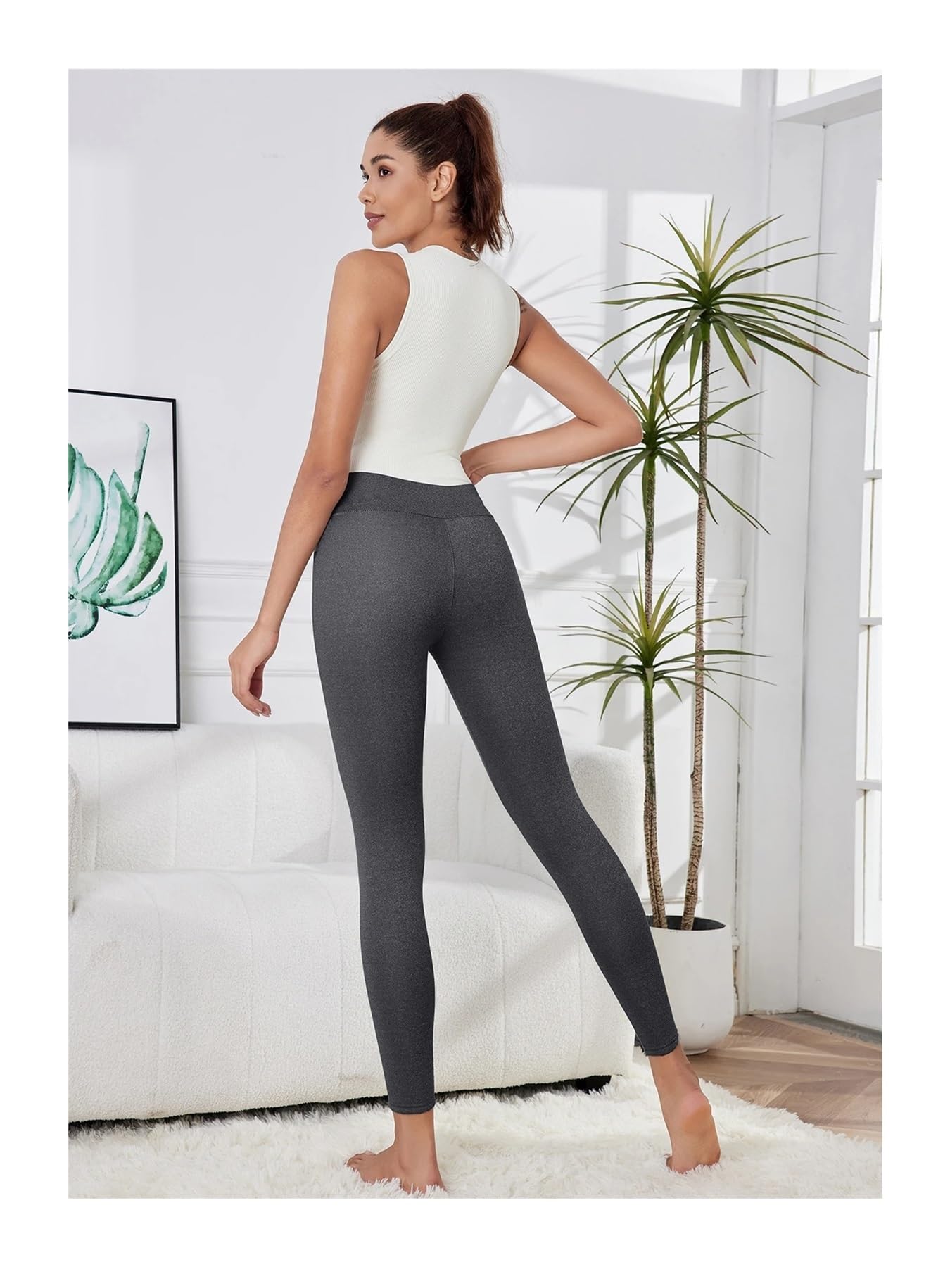 Leggings Termici Leggings Invernali da Donna Vita Calda Skinny Elasticizzata Leggings Spessi Pantaloni Casual da Esterno for Donna(Deep Grey,S)