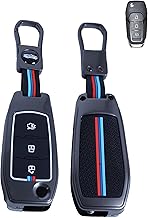 KEY COVER HOUSE Metal Striped Key Cover and Key Chain Compatible for Ford Endeavour, Figo, Aspire Freestyle 3 Button Flip Key I Stylish Key Cover