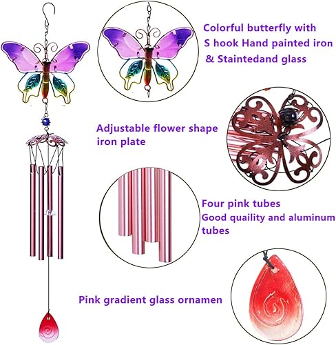 Miniatura 3 de Evealyn Campanillas de viento de mariposa para exteriores, para interiores con vitrales, música de metal, hermosas campanillas de viento para el