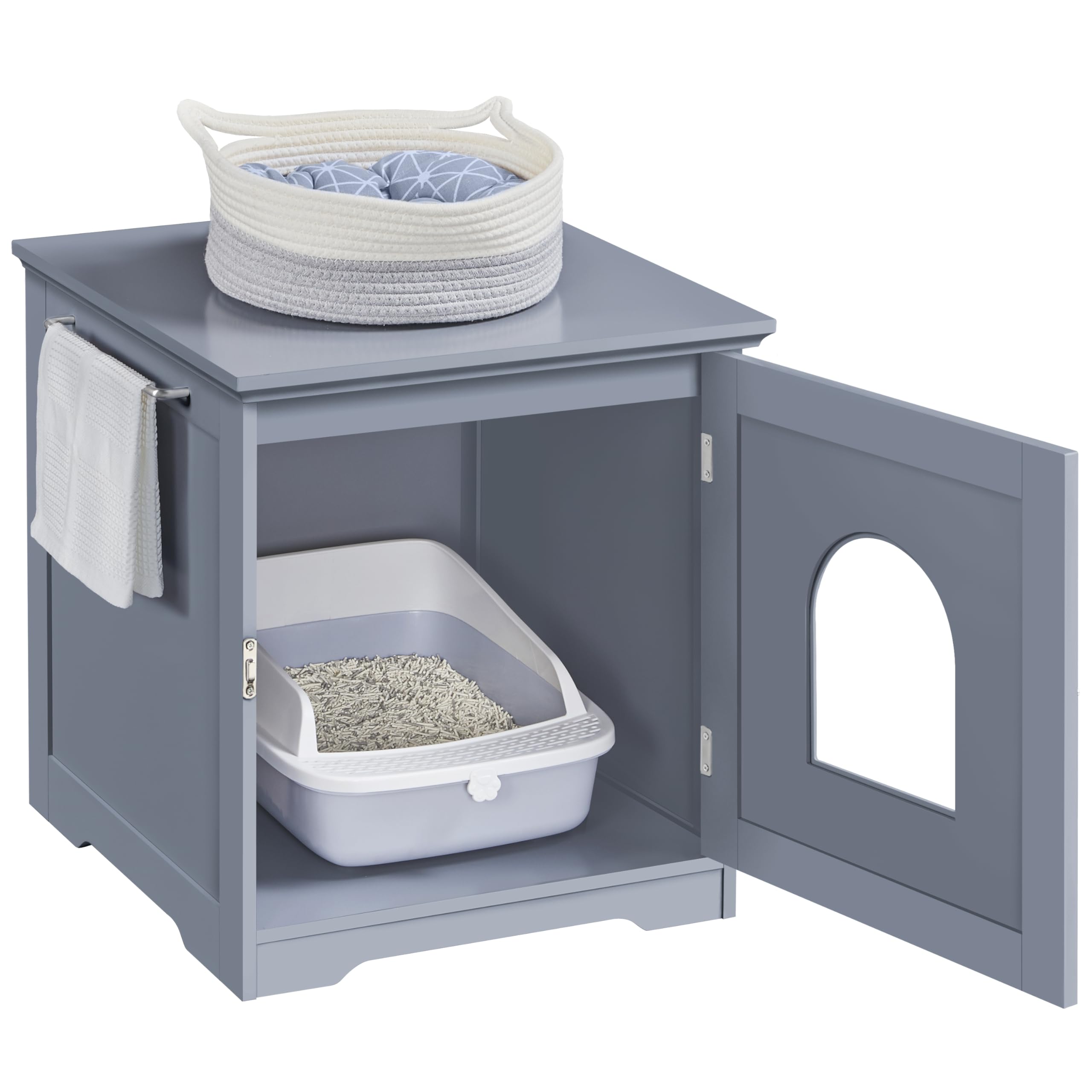 Yaheetech Arenero para Gatos Medianos Cajas de Arena para Gato con Puerta y Entrada Casa de Aseo para Mascota 48,5x51x51,5cm Gris