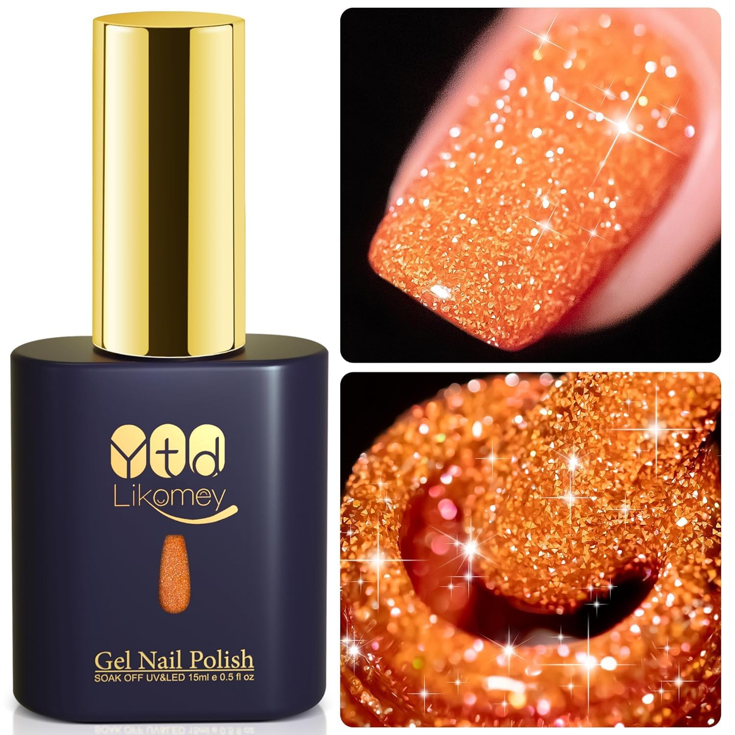 YTD Likomey Orange Flash Glitter Gel Nail Polish - Shimmer