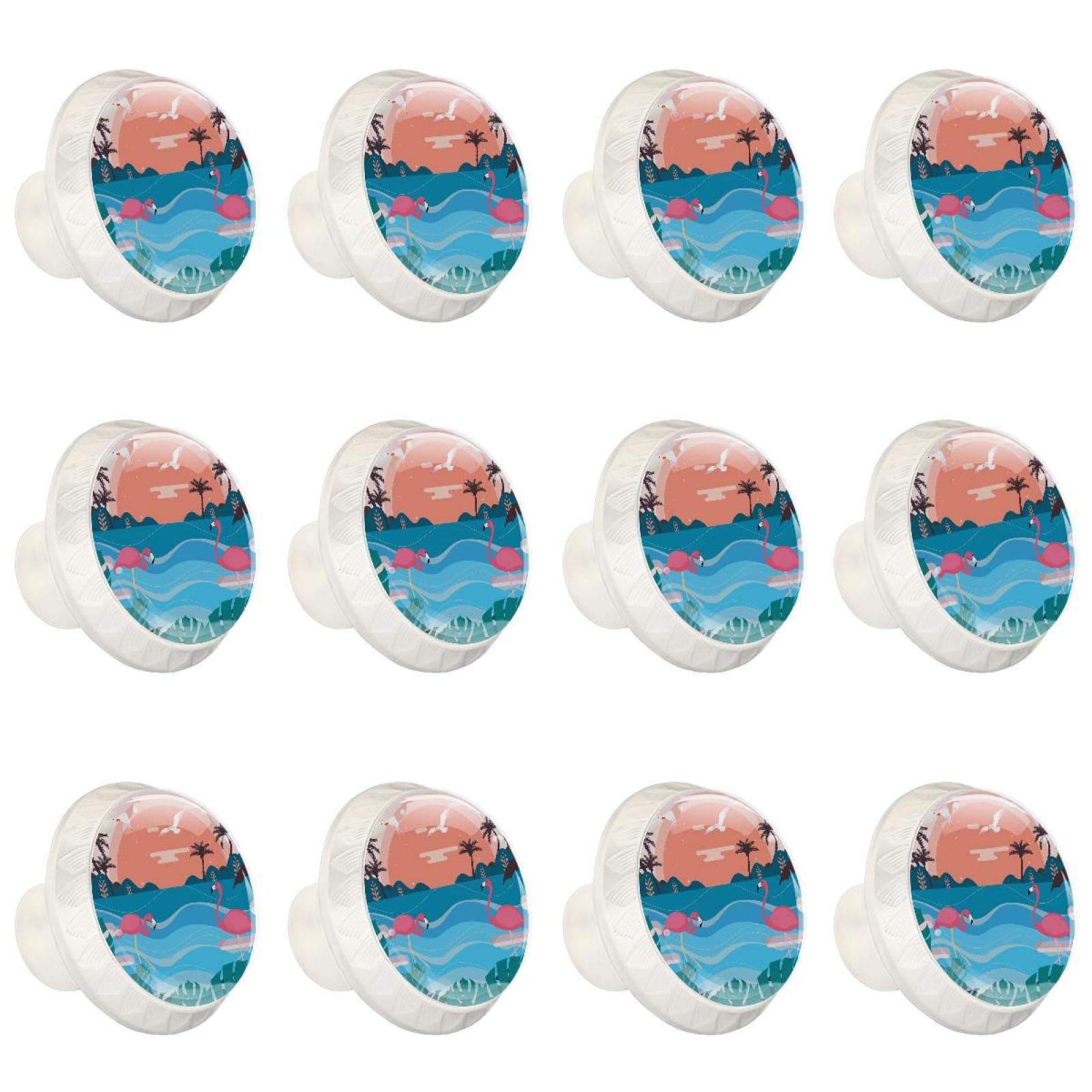 Boutons d'armoires de cuisine ronds poignée de tiroir de placard de commode paysage tropical x12
