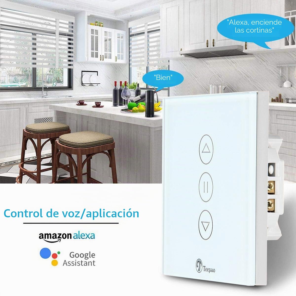Interruptor de persiana inalámbrica, TEEKAR Smart Rolladen Temporizador compatible con Alexa Echo y Google Assistant, Alexa Persiana Interruptor de reloj para motor de persiana