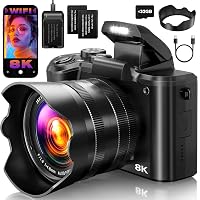 8K Digital Cameras for Photography, 2026 Autofocus 88MP WiFi Professional Photography Camera with Dual-Lens for YouTube, 16X Digital Zoom, TF Card, Lens Hood, Touch Screen,2 Batteries & Charging Stand