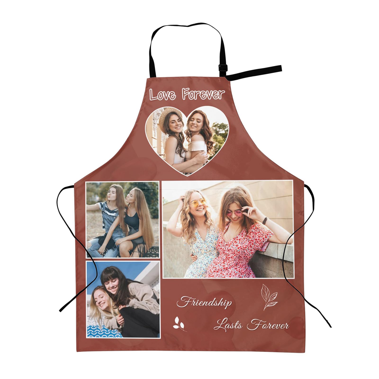 Customised Cooking Aprons with Photos/Text for Teens Adults Men Women, Personalised Adjustable Waterproof Red Apron with Pockets for Chef Kitchen Baking Painting, Gifts for Family Birthday Christmas