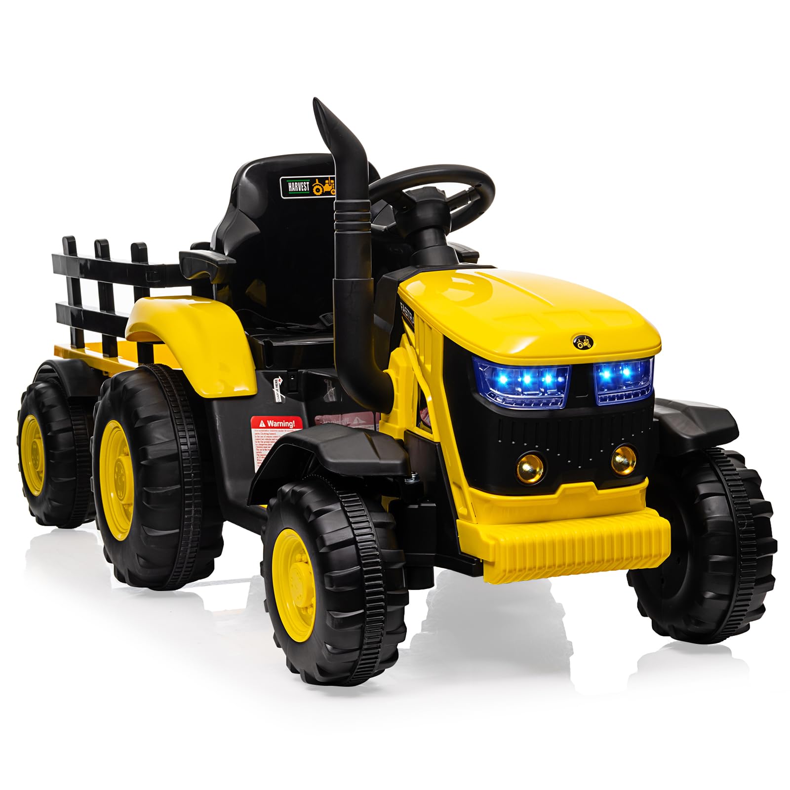 GarveeLife Kids Ride on Tractor with Trailer & Remote Control, 12V Battery Powered Electric Ride on Toy, 35W Dual Motors, Spring Suspension, 6 Wheels, Music USB, Gift for Boys and Girls, Yellow