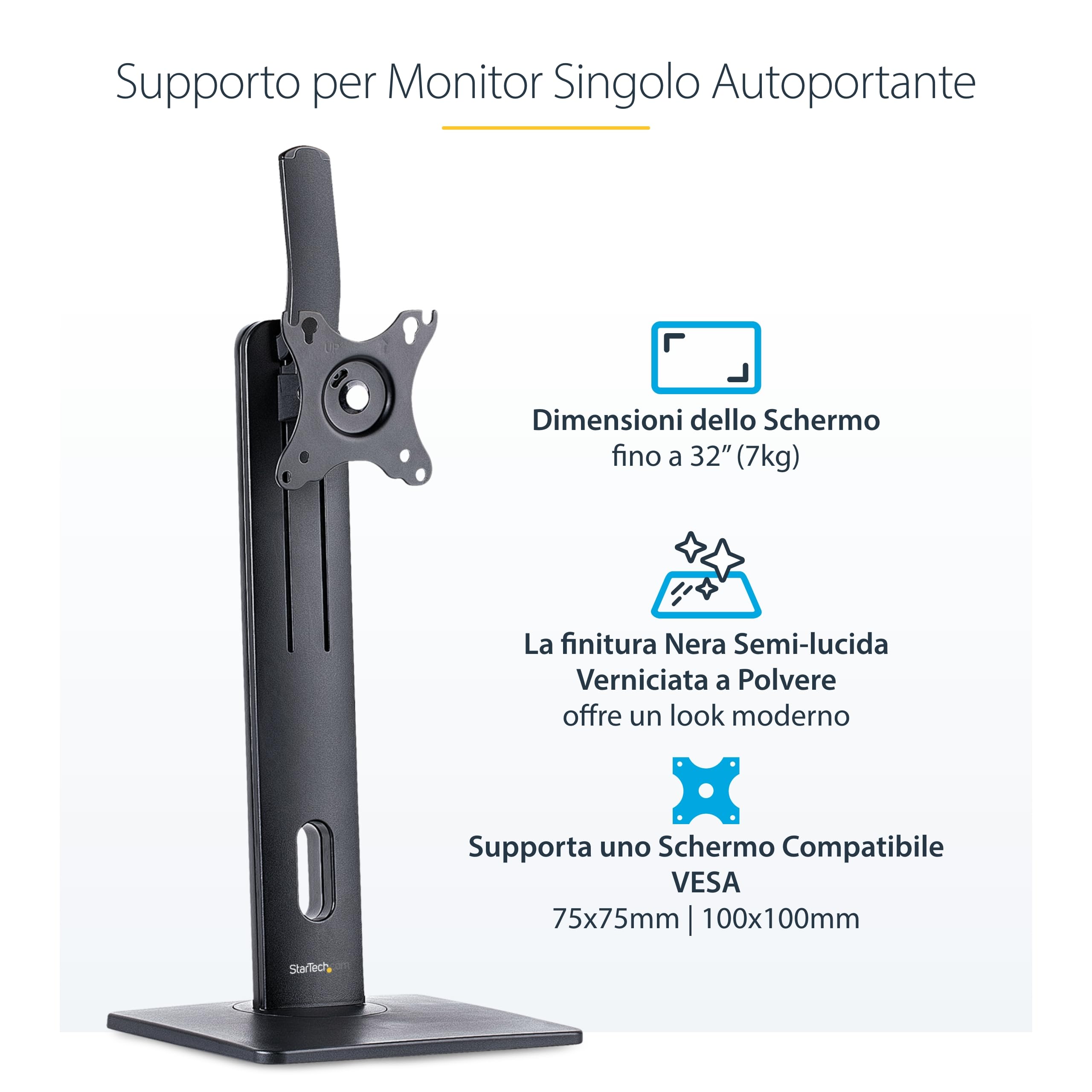 StarTech Supporto Monitor Regolabile fino a 32", 7kg, VESA (FPPNEUSTND) | Autoportante, Inclinabile, girevole e rotante, Da scrivania