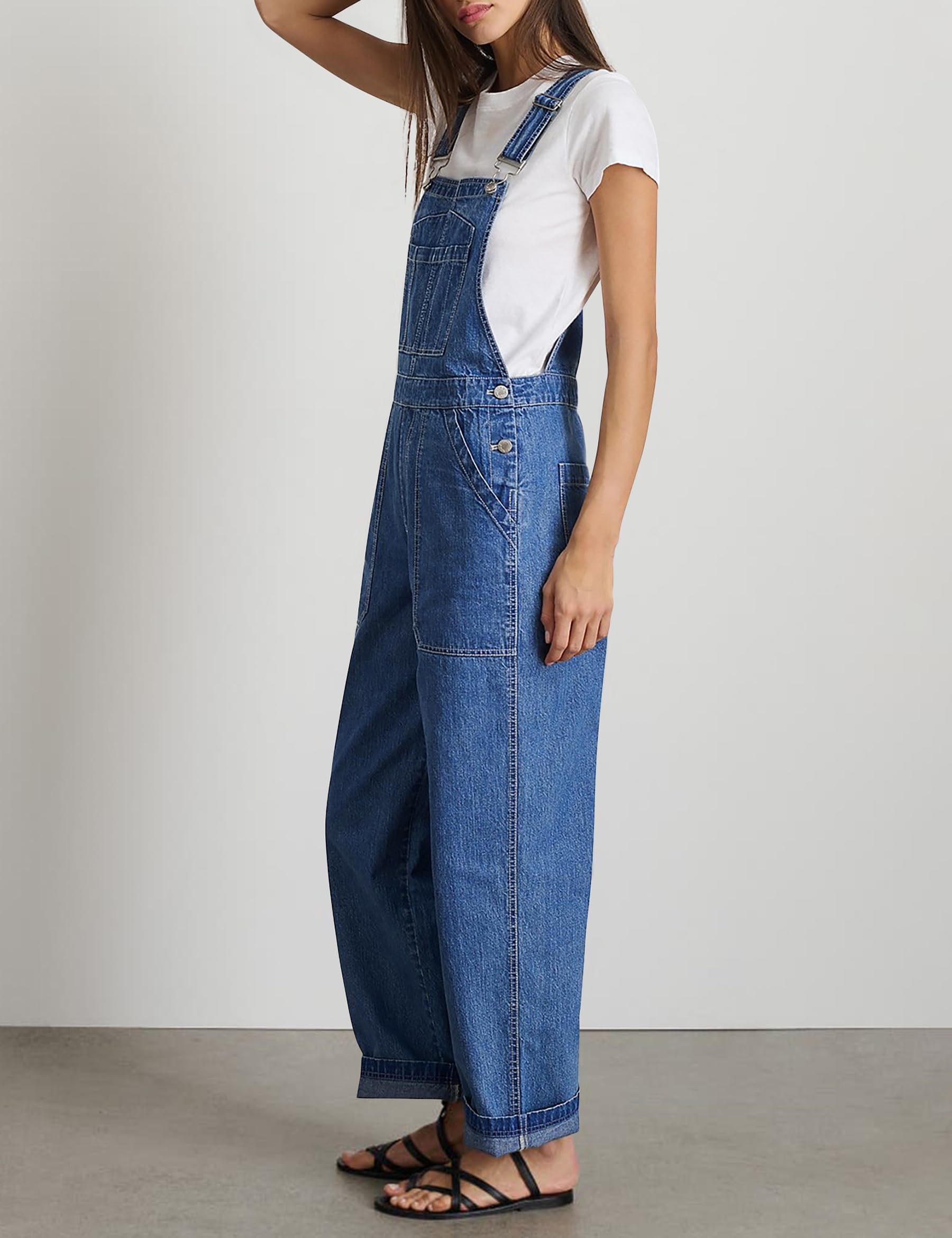 Fengbay Salopette da donna in denim, tuta da donna in denim, con spalline regolabili, casual, ampia, con tasche