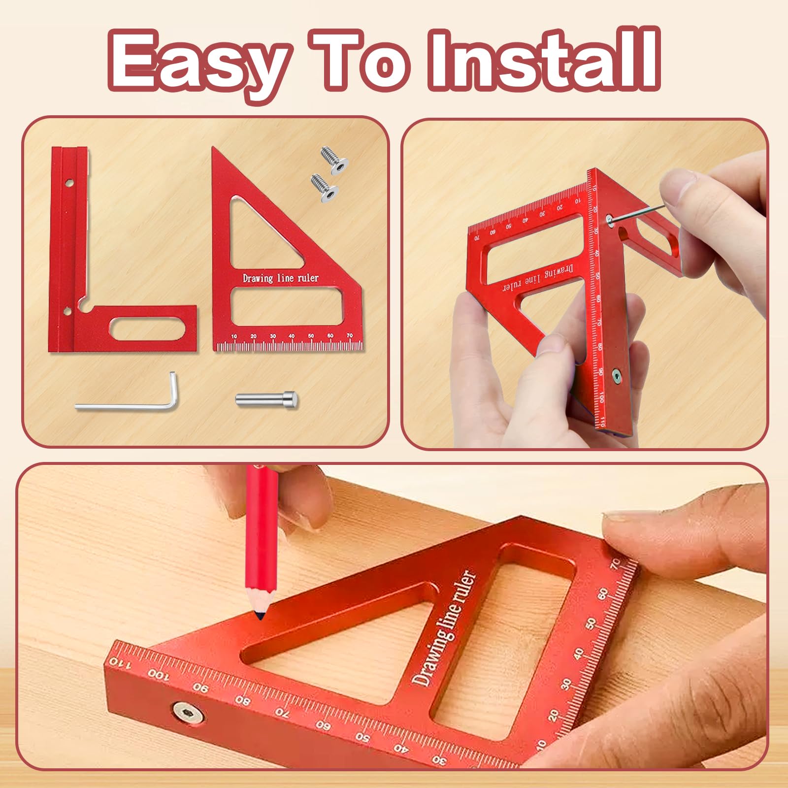 TPTGIAR Woodworking Right Angle Triangle Ruler, 22.5-90° Multi Angle Measurement Tool, High Precision Speed Square - Image 4
