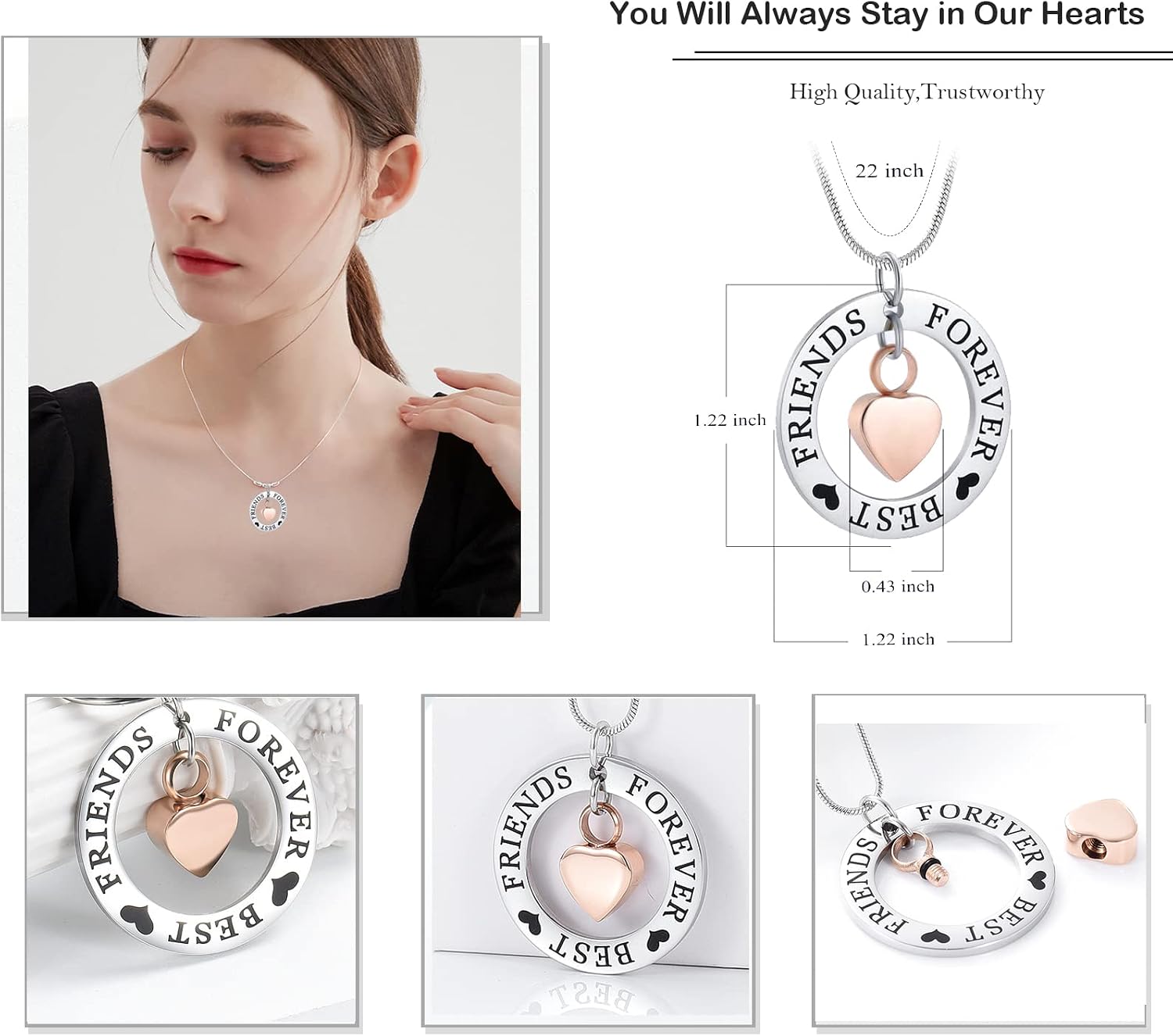 zeqingjw Cremation Jewelry Urn Necklace for Ashes Heart Keepsake Urn Pendant Memorial Ash Urn Jewelry for Women Men