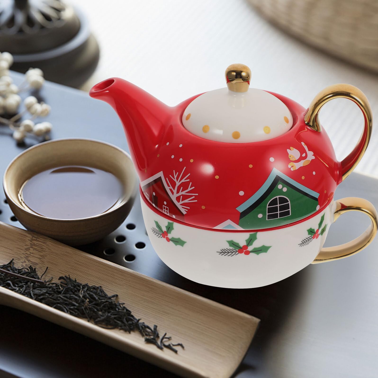 BESPORTBLE Weihnachtsbecher mit Untertasse aus Keramik Dekorative Kaffeetasse für Zuhause Weihnachts-trinkbecher mit Cartoon-motiv Multifunktions-becher für Büro und Familie