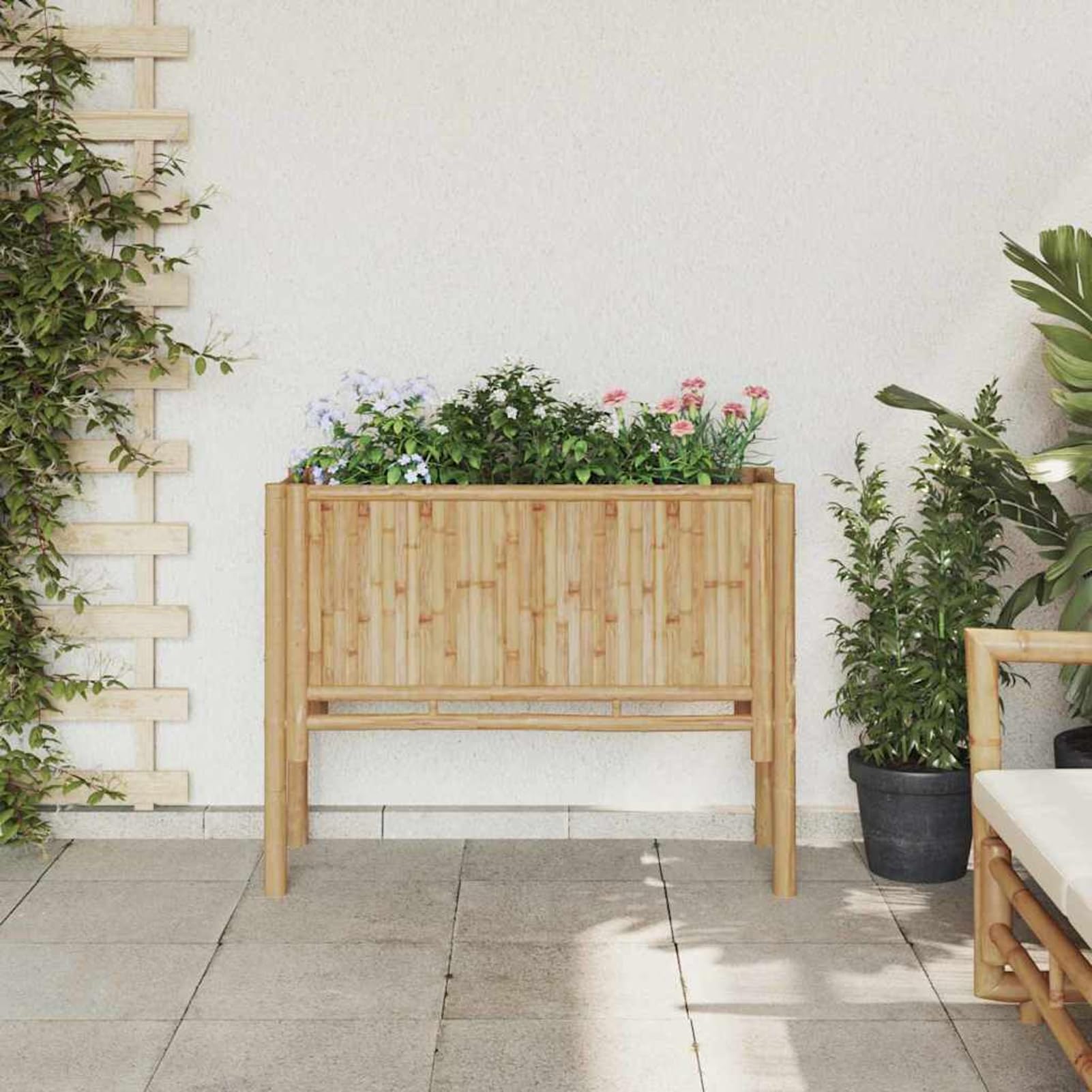 Geecher Letto Rialzato, per orto e Giardinaggio, 90 x 35 x 70 cm, bambù, Letto rialzato da Esterno per Fiori e Piante