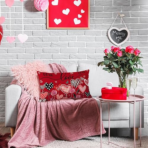 Miniatura 5 de Funda de almohada para el día de San Valentín de 12 x 20 pulgadas, decoración del día de San Valentín para el hogar, diseño de lunares, corazón, San