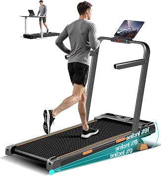 CURSOR FITNESS Walking Pad with 16% Adjustable Incline, Folding 3 in 1 Portable Under Desk Running Machine for Home Office, 2.5HP Treadmill with Handles, Remote Control, Speed 1-10KM/H, 136KG Capacity