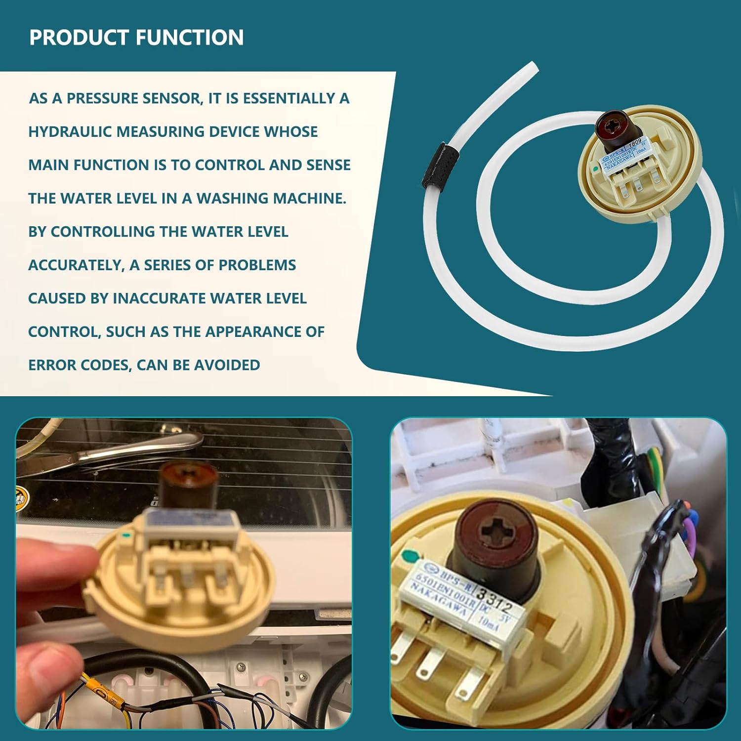 OEM LG 6501EA1001R Washer Water Level Pressure Switch - Replaces 6501EN1001R, 6501EA1001C, AP5204365 - Fixes Error Code E4/E7 & PE