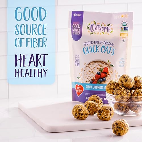 Miniatura 4 de Oatsome Avena rápida orgánica, bolsa de 1 libra, sin gluten, avena integral para avena, hornear y granola