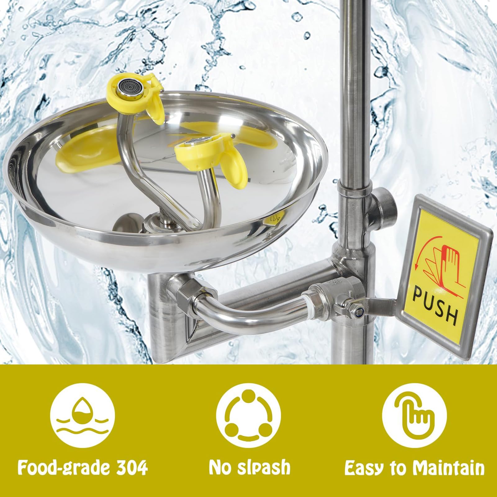 Augenspülstation, Kombination Aus Notfall-Augenspülstation Und Duschset-System Mit 12 L/min Augenspülwasserdurchfluss, Augenspülstation Aus Edelstahl 304 Für Fabriklabore Im Freien