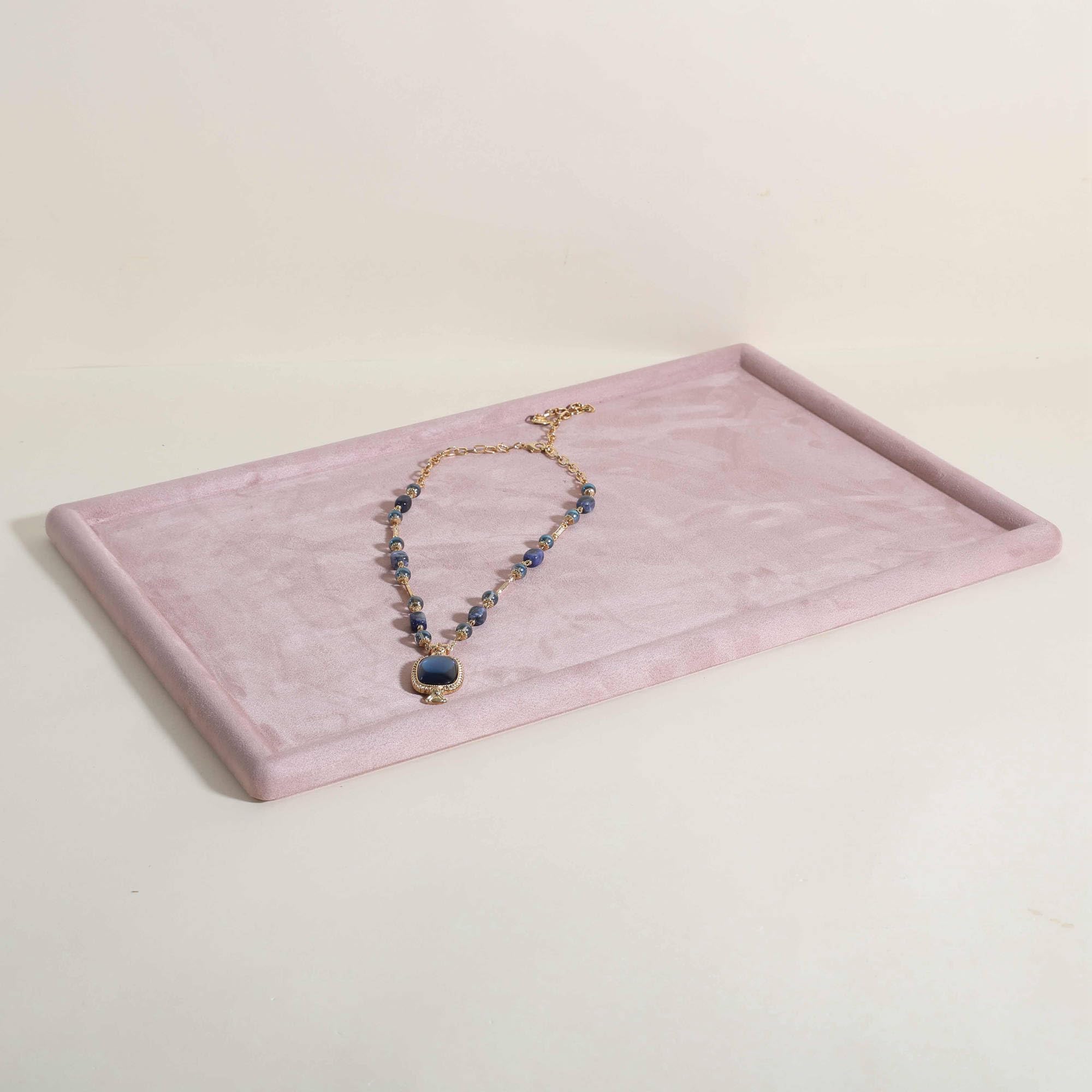 GemeShou Gemehou velvet Jewerly display tray, Top Microfiber Jewelry storage organizer plate, Empty Jewelry showcase tray for Necklace Bracelet Ring Earring Watch (Pink-Large)