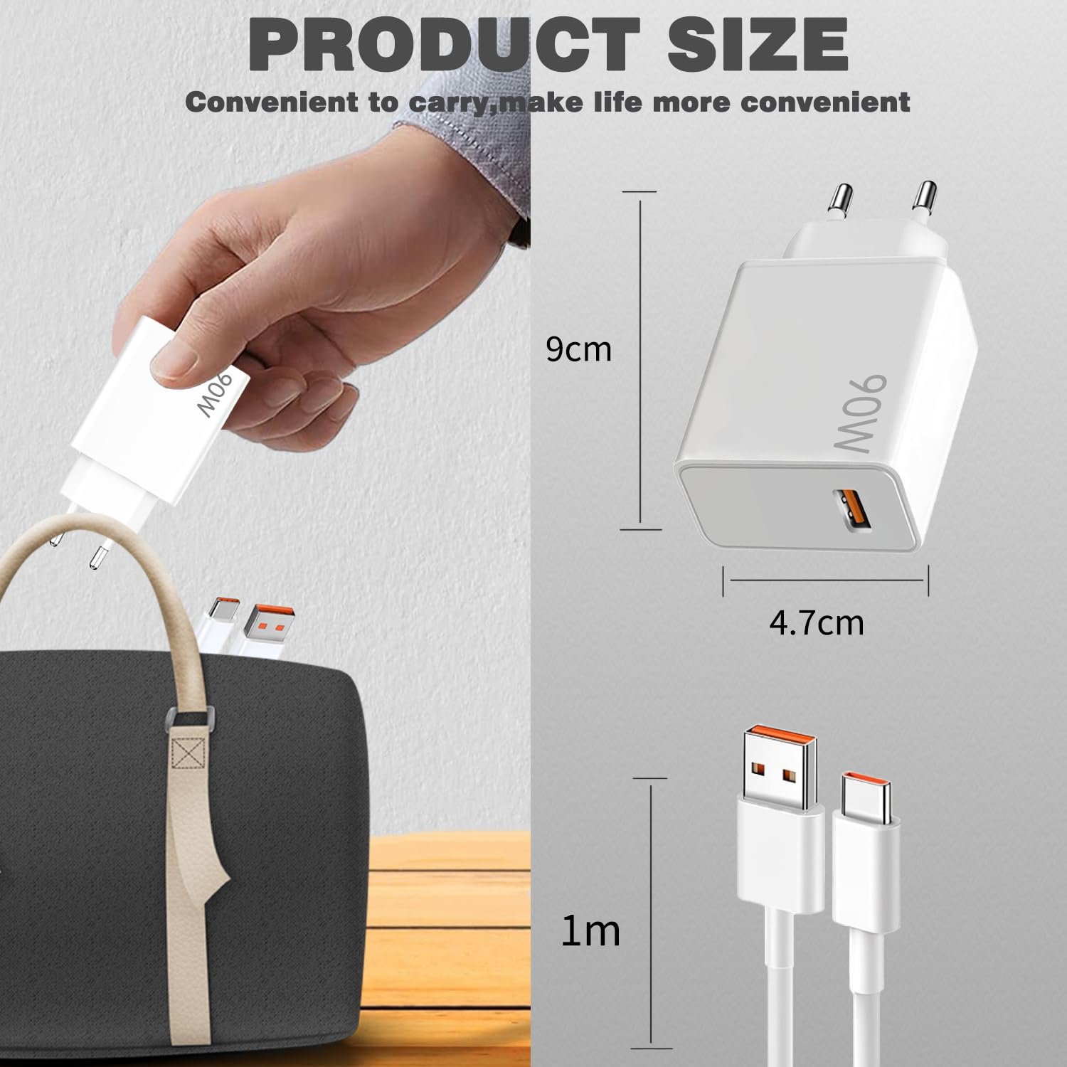 90W Turbo Chargeur Rapide Avec 6A Câble USB C 1m,pour Xiaomi