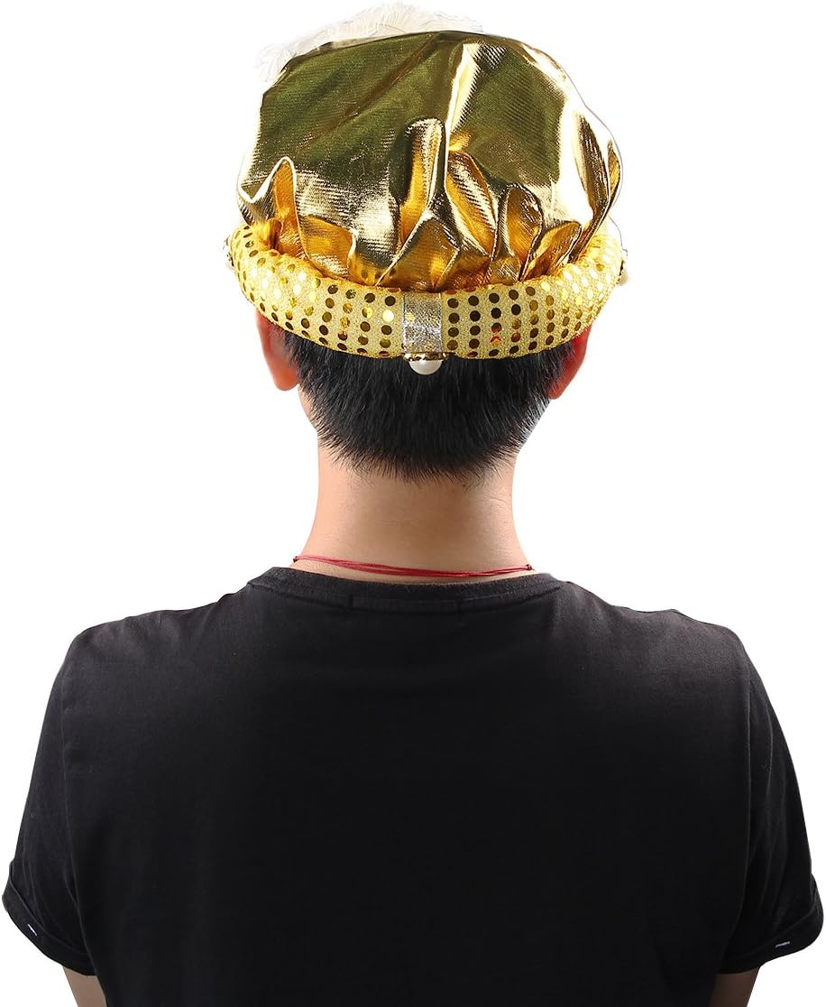 Gold Gypsy Fortune Teller Arabian Hat Feather Plume Hats Costume Set Party Decor - Image 6