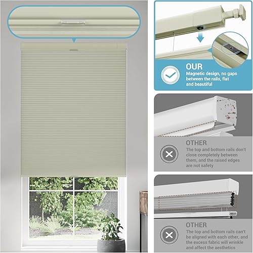 Miniatura 2 de Boolegon - Persiana celular con apertura independiente por arriba o por abajo, de panal de abeja, opaca, sin cordón, fácil instalación,