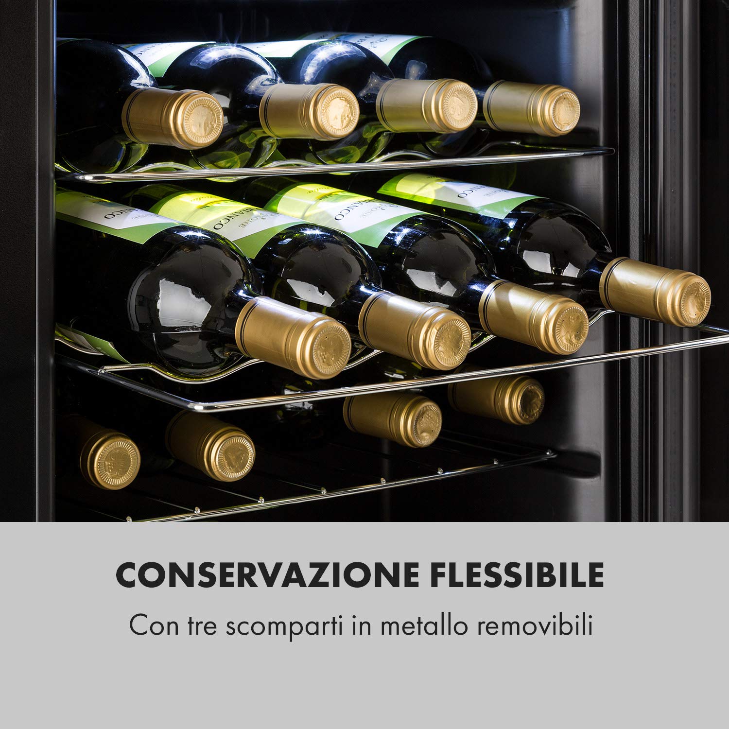 KLARSTEIN Cantinetta Vino Design, Cantinetta Vino Refrigerata a Zona Singola per Vino Rosso, Bianco e Birra, Controlli Touch, Frigo Vino Cantinetta per Esterno/Interno, 5-18°C, 42L, 16 Bottiglie