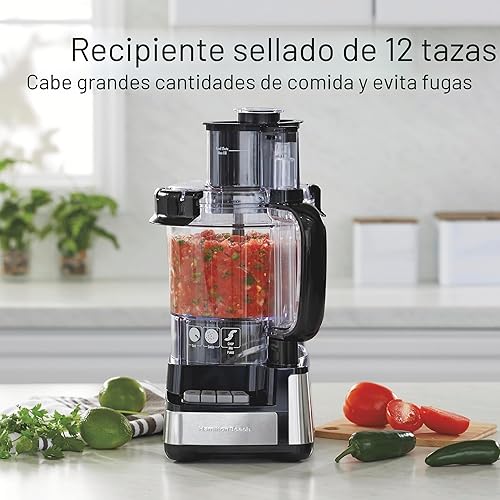 Miniatura 3 de Hamilton Beach Stack & Snap - Procesador de alimentos y picador de verduras, sin BPA, con cuchillas de acero inoxidable, tazón para 12 tazas, motor