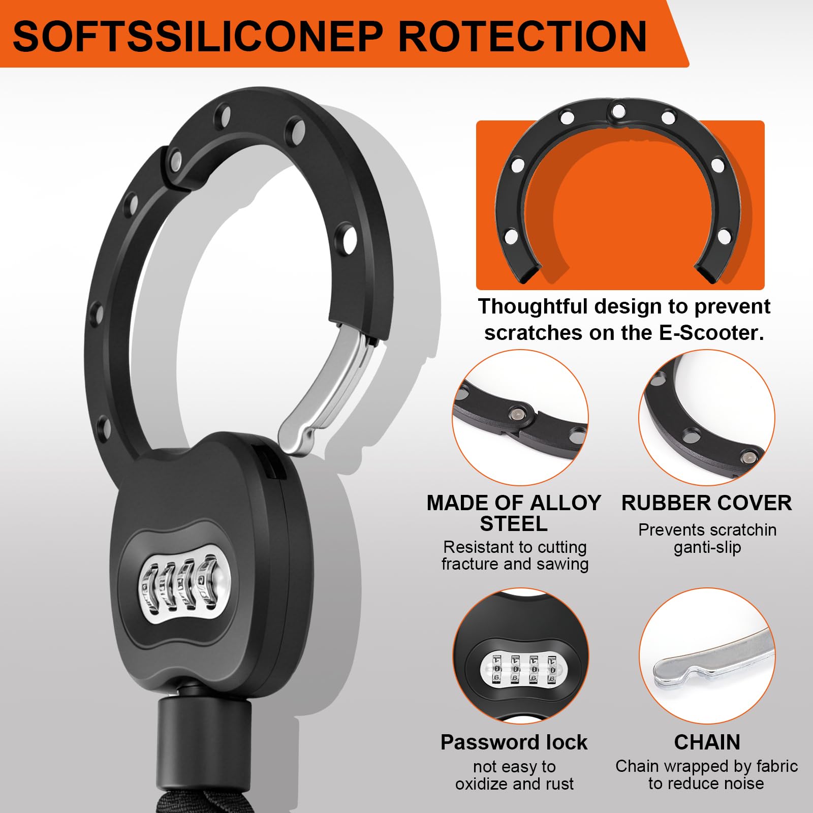 E Scooter Schloss, 8mm handschellenschloss mit Passwort mit Tasche, 90CM E Roller Schloss, Hochfeste Legierungen Wasserdicht, feuerfest,maximale Sicherheit mit schloss für e scooter, Roller