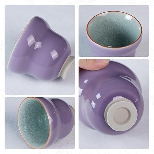 Miniatura 4 de Juego de 2 tazas de té pequeñas de 4.2 onzas, juego de tazas de té de porcelana morada, tazas de té de cerámica para el hogar, fiesta, oficina,
