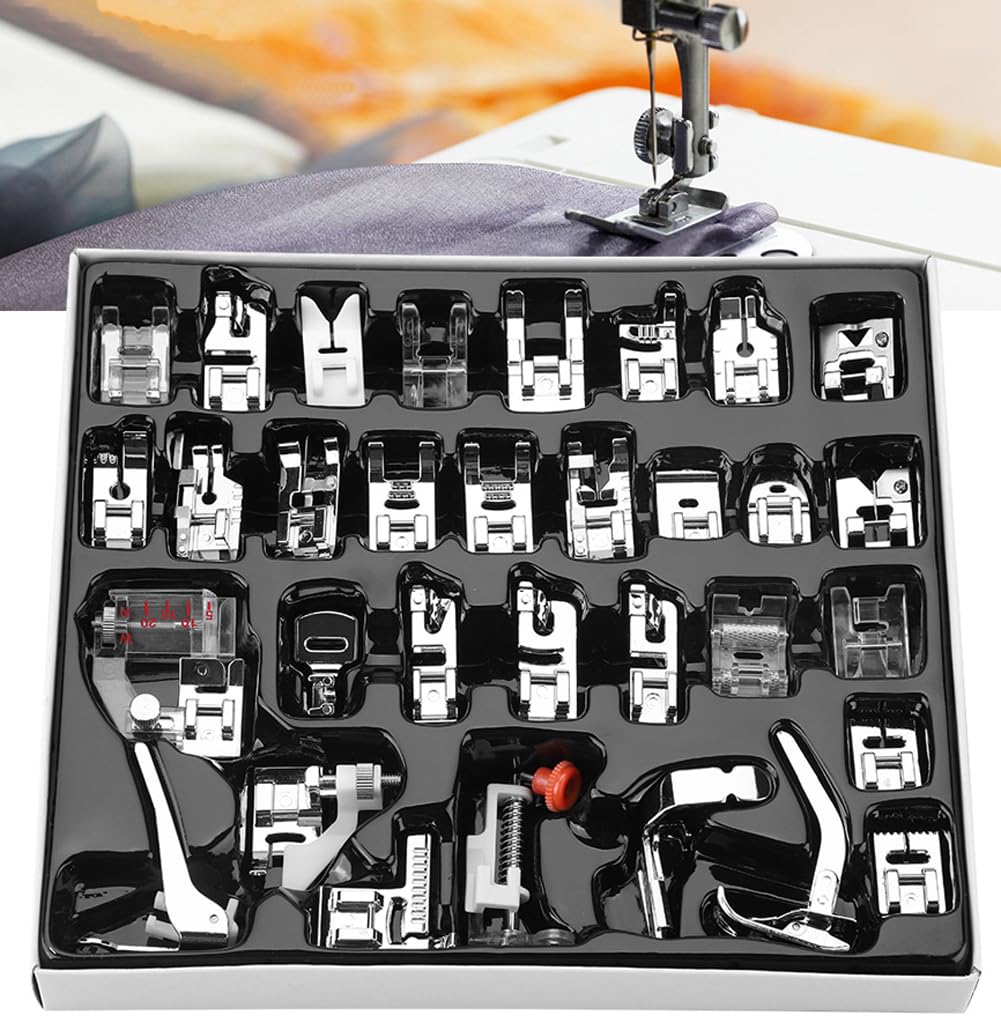 Sewing Machine Presser Feet Kit, 32pcs/set Stitching Walking Feet, Multifunction Home Sewing Machine Accessory Low Shank Alloy Presser Foot Kit