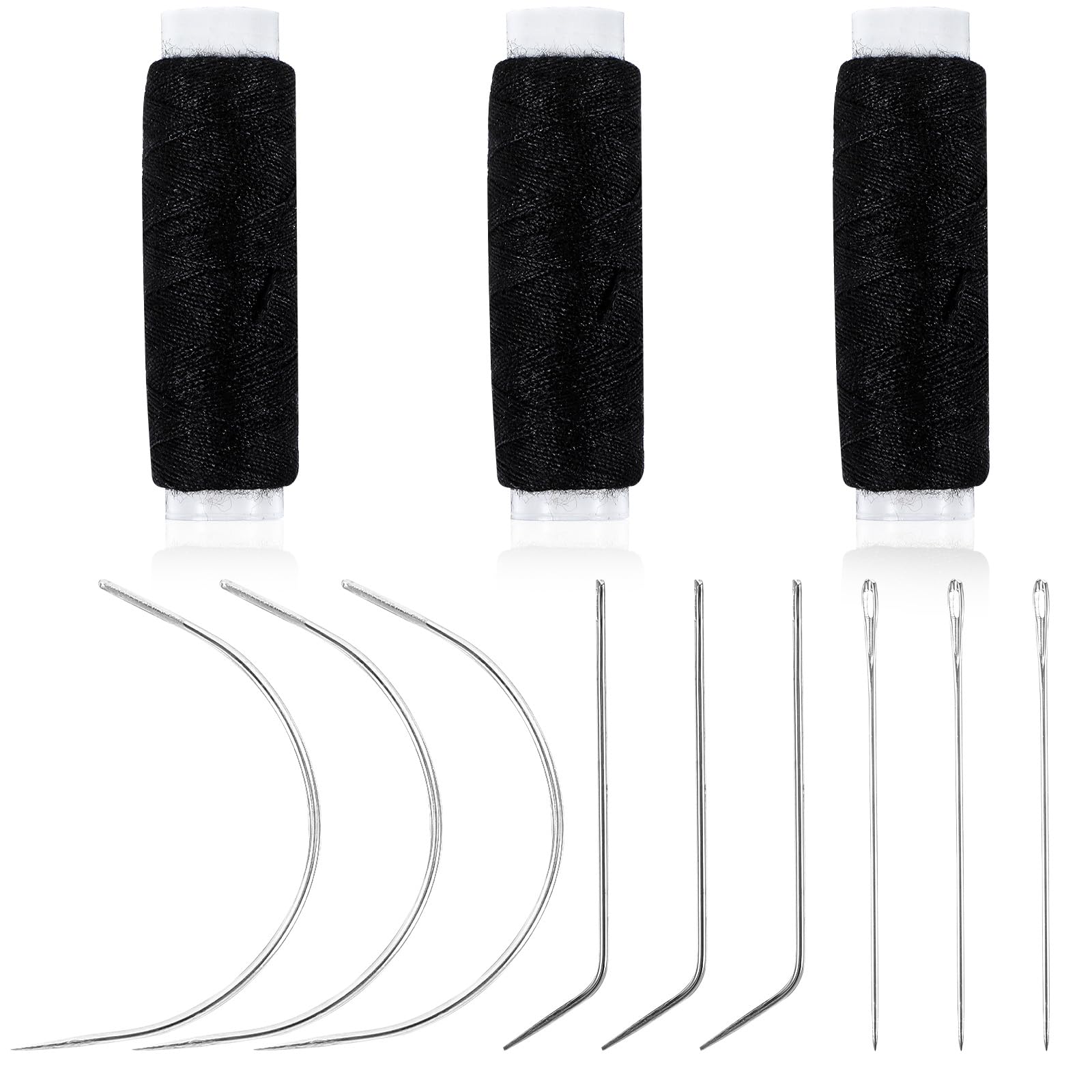 Photo 1 of 12pcs Hair Needle and Thread Set 9Pcs Curved Needle with 3Pcs Black Threads Hair Extension Tools for Making Wig Sewing Needles and Thread for Hand Sewing Hairs Weave Extension Canvas Repair