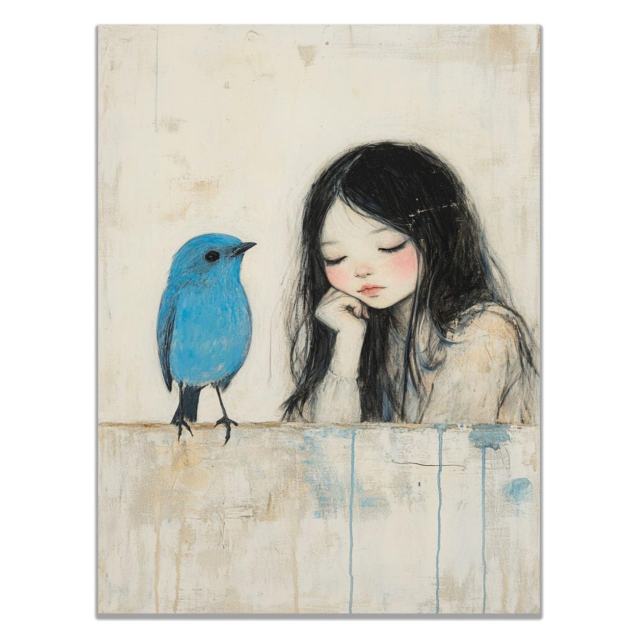 WIKEO Banksy Graffiti Canvas Wall Art Beautiful Girl Animal Living Room Décor,Canvas Prints,Abstract Wall Art,-Street Pop Posters Inspirational Quotes(Blue)-50x70cm Unframed