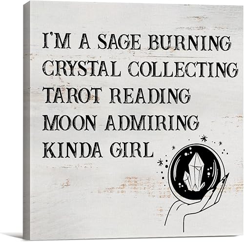 Lienzo decorativo para pared con letrero de bruja, 8 x 8 pulgadas, con texto en inglés "It's a Sage Burning Crystal Collecting Tarot Reading Moon
