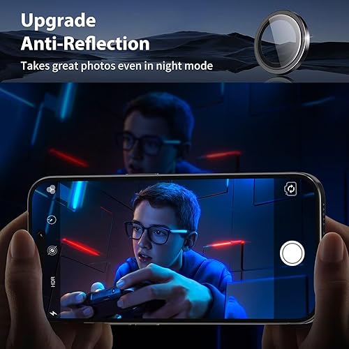 Miniatura 5 de Matekxy Paquete de 2 protectores de lente de cámara para iPhone 1515 Plus1414Plus, cubierta de anillo individual de metal, vidrio templado