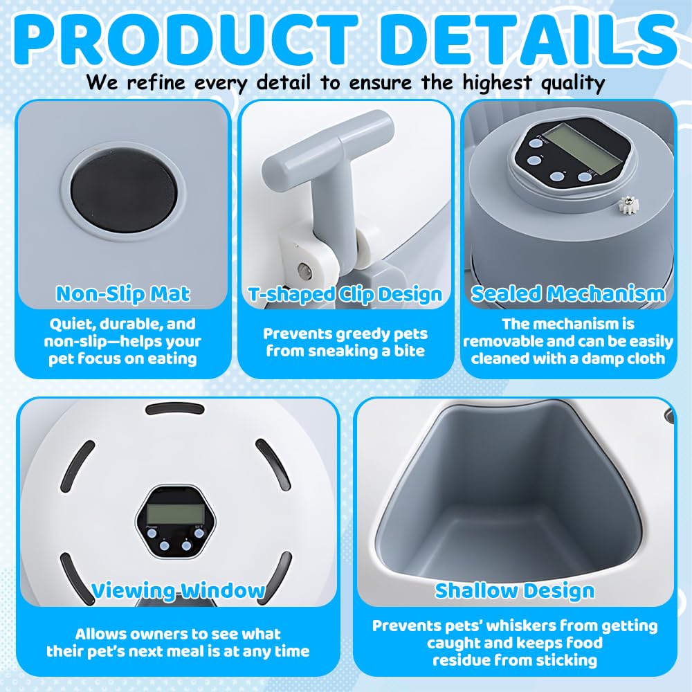 Comedero Automatico Gato, HOVCEH Dispensador para Comida Humeda Gato, Dispensador Comida Ga-to con Temporizador y 2 Paquetes de Hielo, 6 Comidas, El Temporizador se Puede Ajustar Libremente