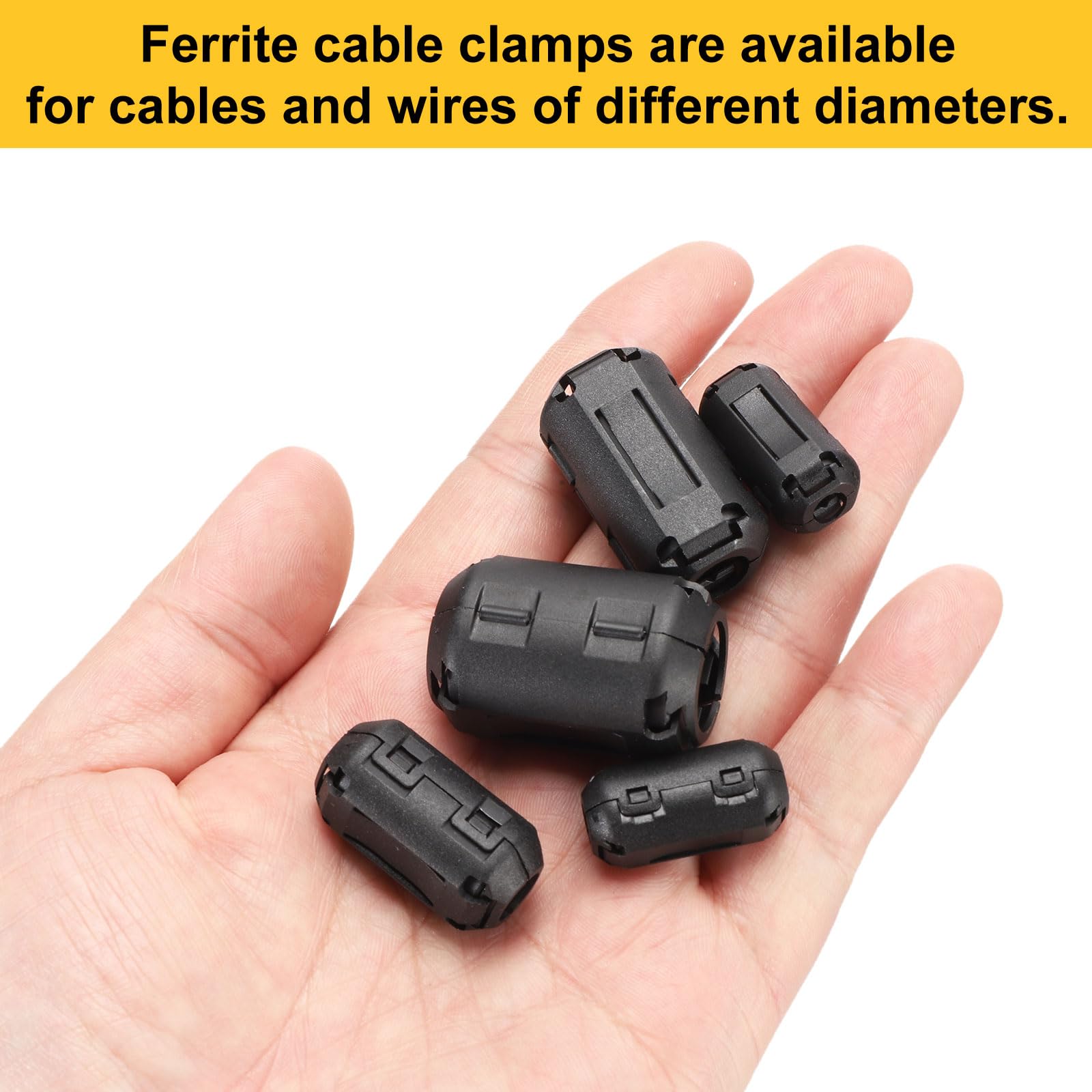 QUARKZMAN 60Pz 4 Misure Clip-on Ferrite Ring Core, Ferrite Beads EMI RFI Noise Cable Clip per Cavi da 5mm/7mm/9mm/13mm Diametro, Nero