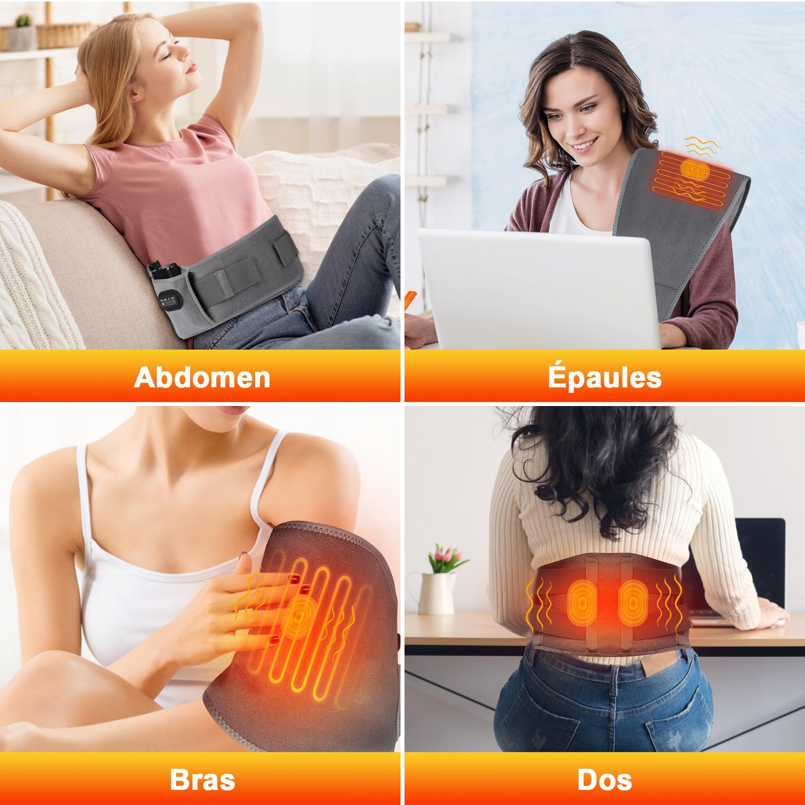 GuKKK - Bande chauffante électrique 16000 mAh - Chauffage Lombaire avec 3 niveaux de température et massage par vibration, bande chauffante Lombaire, pour dos d'abdomen (gris)