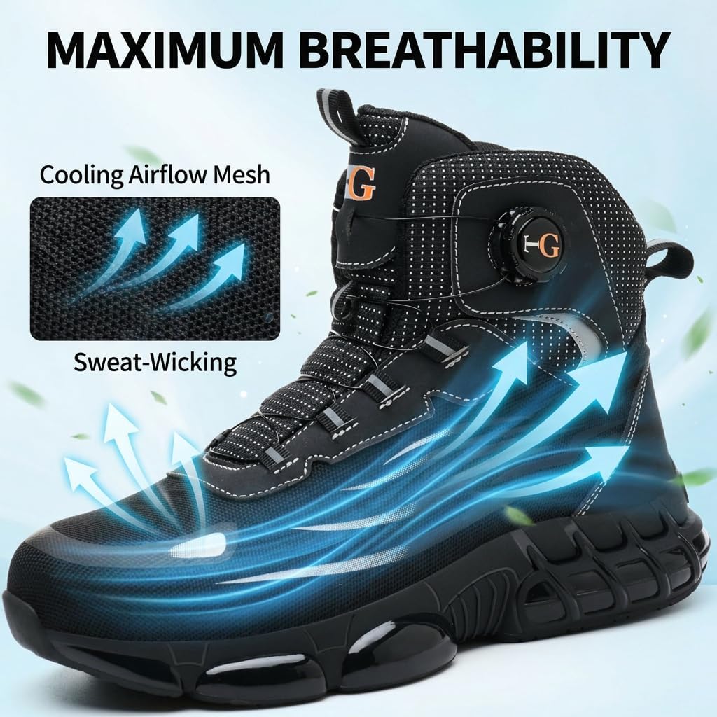 Mellowmiles Steel Toe Work Shoes for Men, ASTM F2413-24 Certified Safety Sneakers for Kitchen Restaurant Construction, Kevlar Puncture Resistant Lightweight Shoes, Breathable Mid-Top Boots Sand