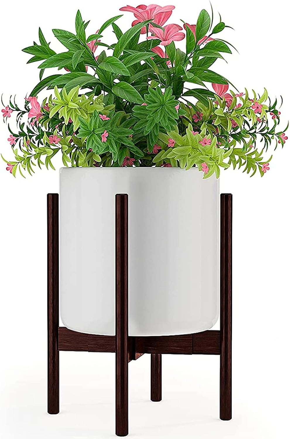 AMADA HOMEFURNISHING Plant Stand Modern Adjustable for 8 to 12 inch Pots Mid Century Bamboo Wood Planter Holder for Indoor Outdoor, Home Decor, Brown (Pots Not Included)