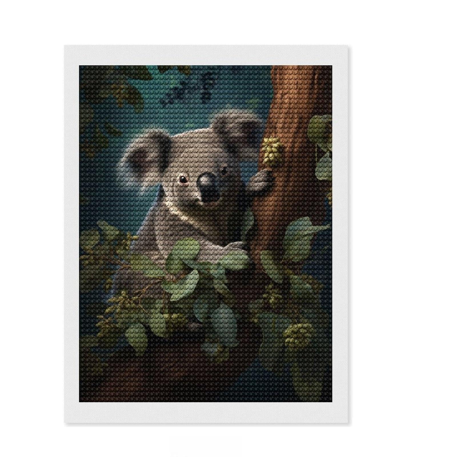 Junmoney Cute Koala on A Branch Round Drill Diamond Painting 12"x16", for Adults, Calming Craft to Unwind, Vintage Style Decor, Christmas Gift